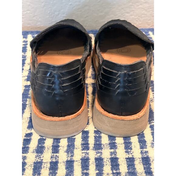 Black Leather Rose Huaraches Espadrilles - Picture 4 of 8